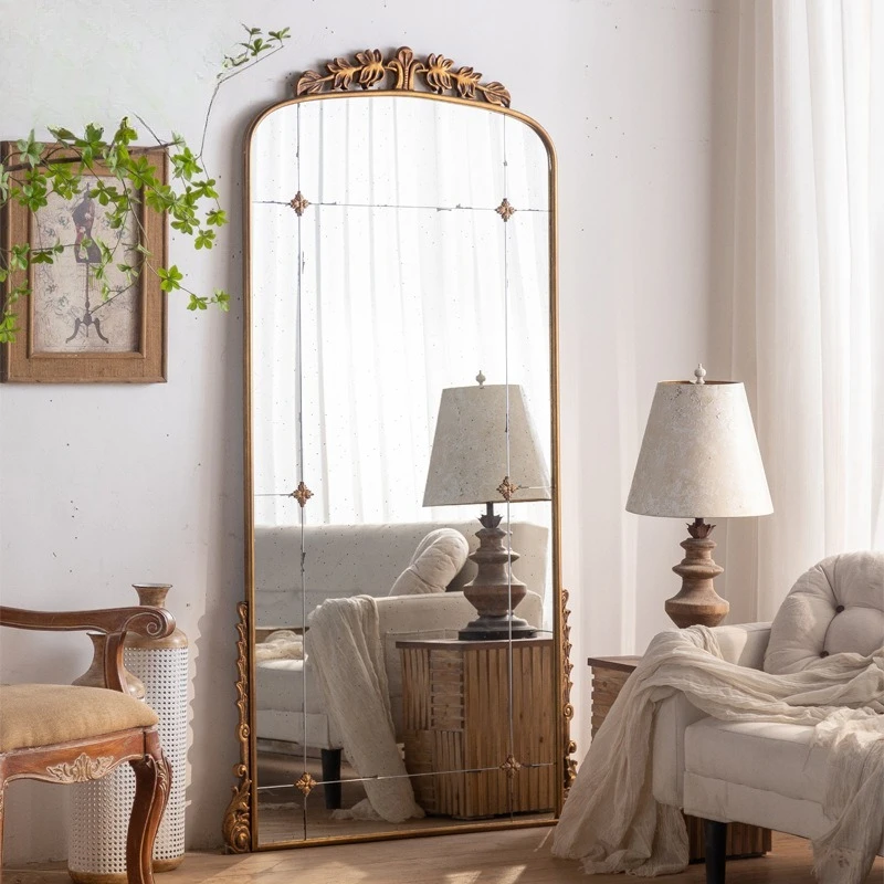 

French romantic home imitation bronze mirror retro wrought iron oversized floor fitting mirror garden wabi sandy wind wall