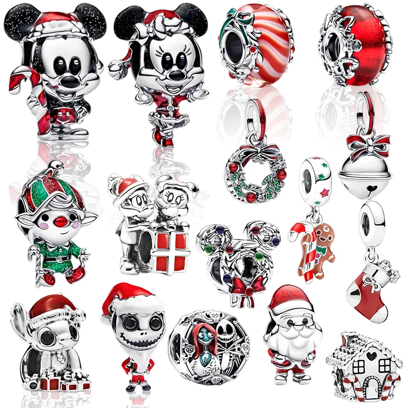 HOT SALE Festive Christmas Charm Santas Minnie and Mickey Bead fit Original Silver Bracelet DIY Jewelry Accessories Women Gift