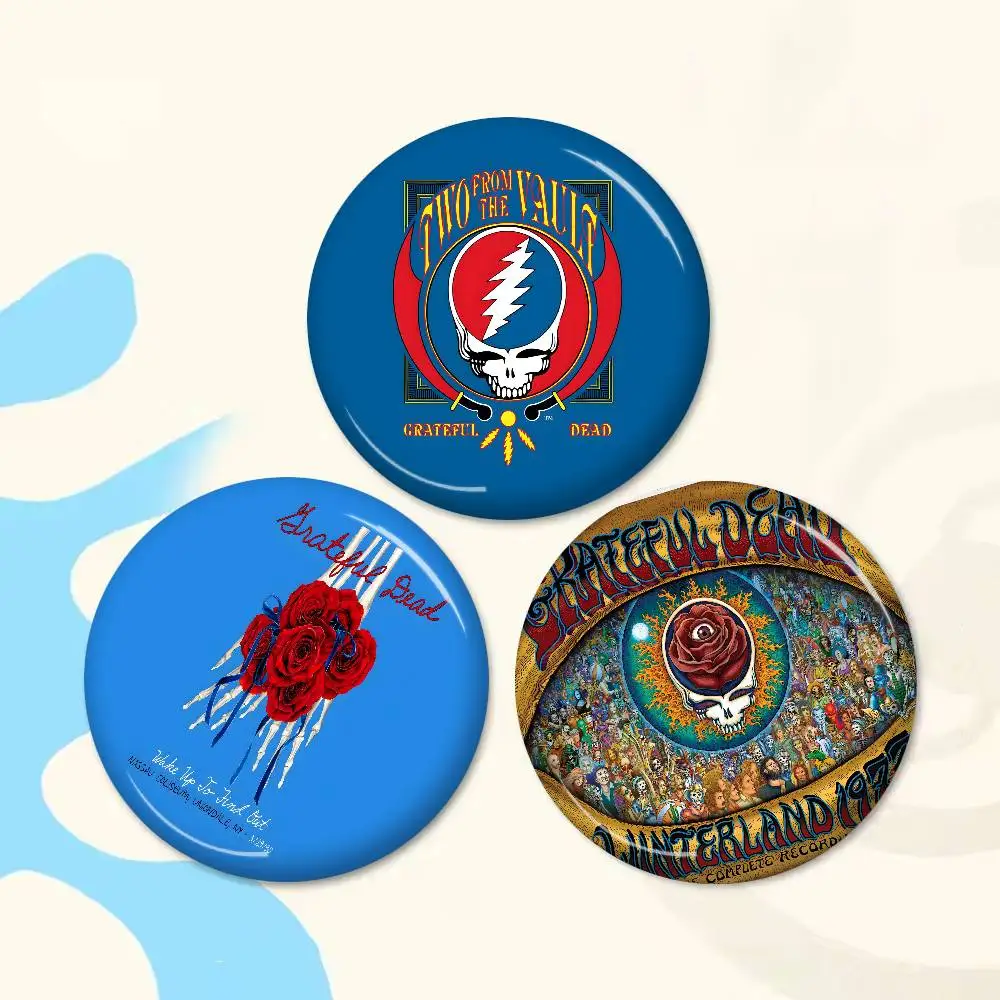 G-Grateful D-Dead Band Creative Pins Funny Round Snap-in Brooch Badge Backpack Hat Accessories Jewelry Gifts for Friend