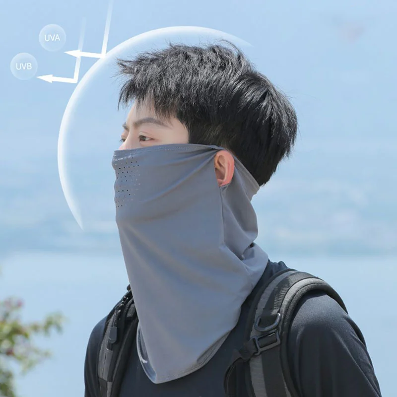 หน้ากากกันแดดผ้าไหมน้ําแข็งพร้อมที่เกี่ยวหู - ผ้าคลุมหน้าปั่นจักรยานฤดูร้อนสําหรับทั้งชายและหญิง, โล่ UV ระบายอากาศสําหรับใบหน้าและลําคอ