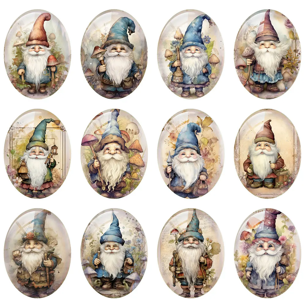 10pcs/lot Christmas X-mas Dwarf Gnomies Flower Forest Oval Photo Glass Cabochon Flatback Demo Cameo For Diy Jewelry Making