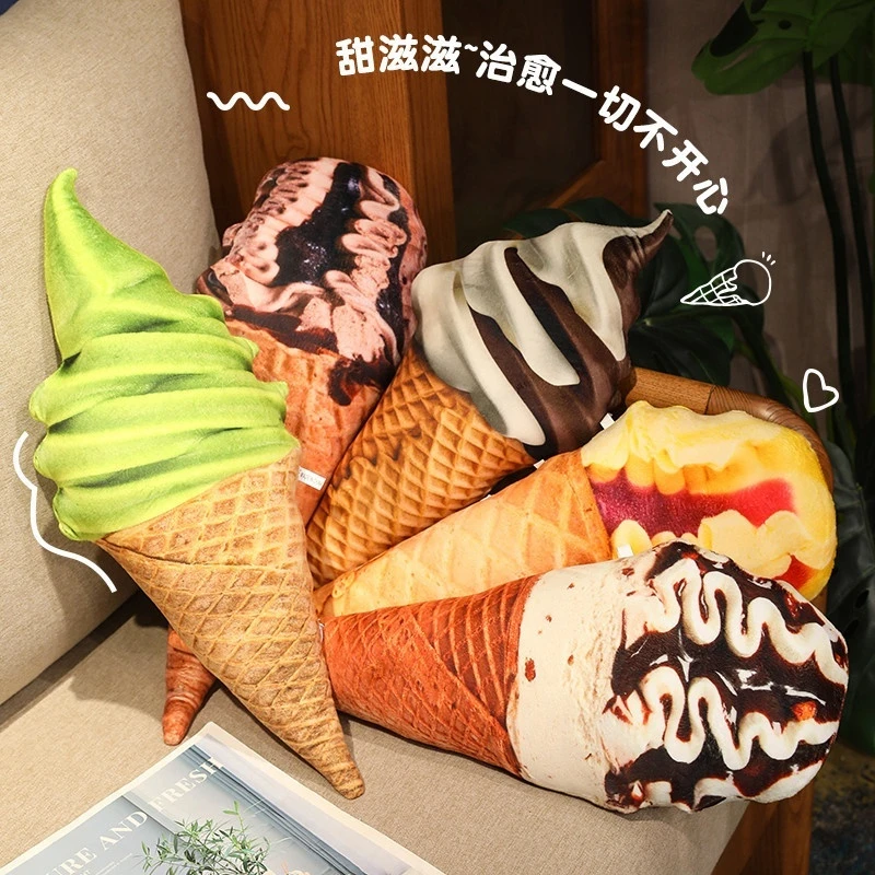 Lebensmittelförmiges Eiscreme-Plüschkissen, niedliches Persönlichkeitsspaßes Stofftier zur Stressabbau, weiches Kegelkissen für Sofa