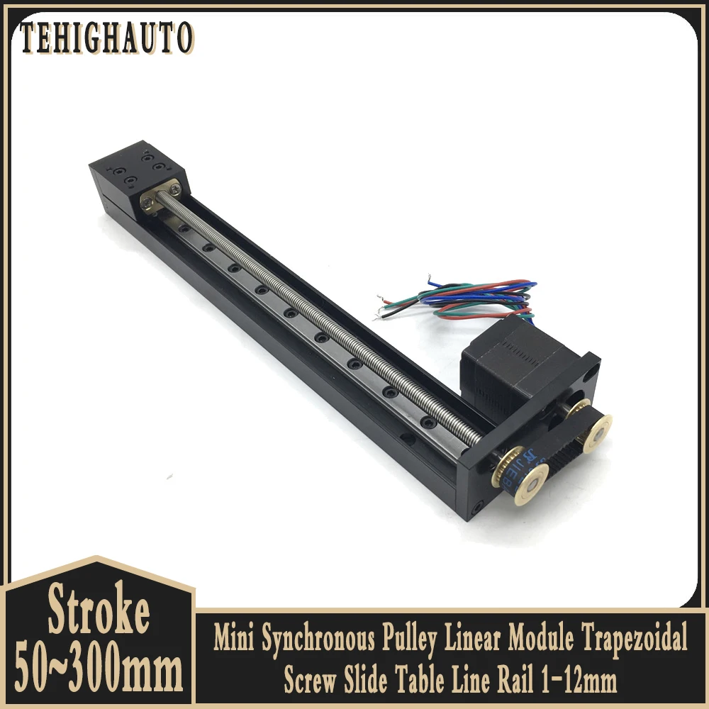 mini modulo linear sincrono travamento automatico corredica de parafuso trapezoidal trilho de linha de mesa motor nema11 curso 50300 mm 01