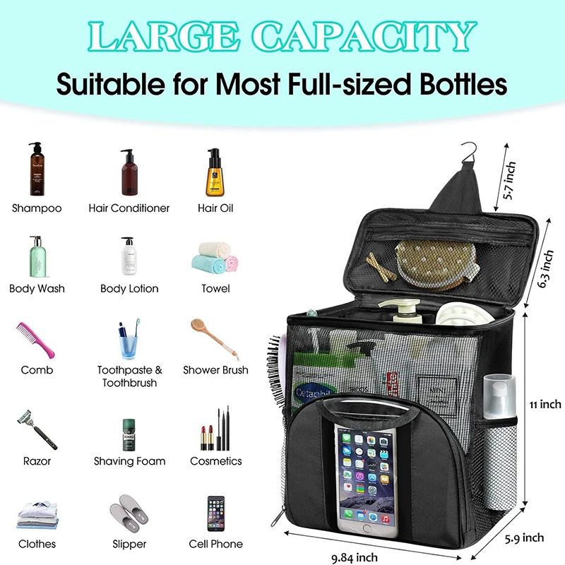 Waterproof Bathroom Organizer Capacity Hanging Toiletry Bag With Handle Multiple Compartments For Quick-drying Shower Caddy