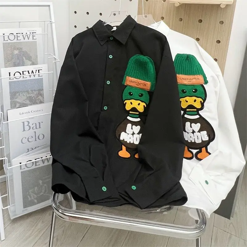 2023 Lente-En Herfstseizoen Mode Trendy Heren Loszittende Casual Populaire Duck Print Design Sense, Niche Veelzijdig Shirt