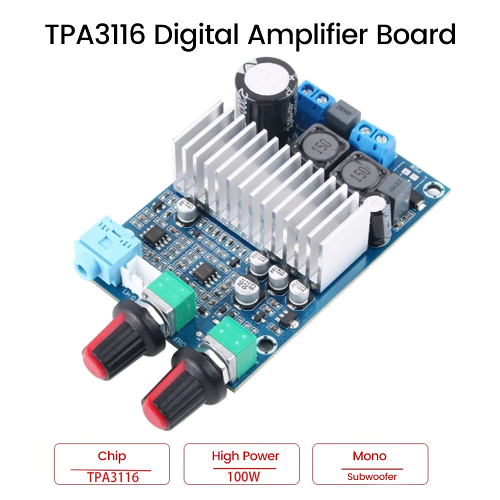 Imagem -02 - Placa Amplificadora Subwoofer Tpa3116d2 Placa Amplificadora de Potência Digital de Áudio 100w Baixo Saída dc 1224v Tpa3116 100w