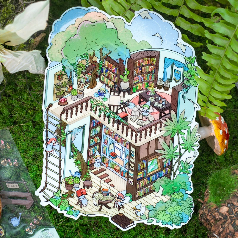Kawaii theekransje 3D Bos Roodkapje Landschap Sticker DIY Pocket Cabin Scène Festival HolidayChildren geschenken