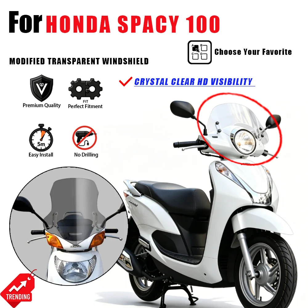 Para-brisa Transparente para Moto Honda Spacy 100 - Acessórios Modificados para Moto, Peças de Parabrisas e Cúpula