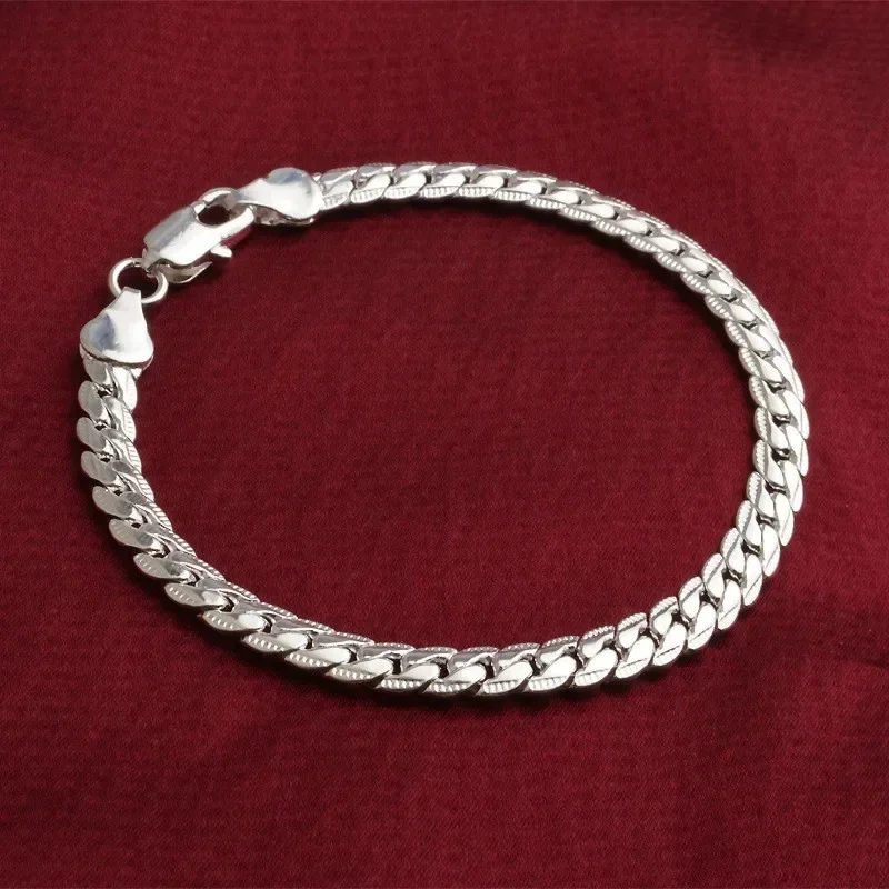 Women's 925 Sterling Silver Flat Side Chain Bracelet, Wedding Gift