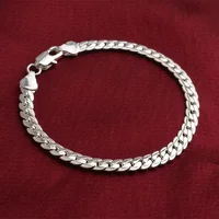 925 Sterling Silver Bracelet 6mm 18cm Flat Side Chain Lobster Clasp For Woman Man Wedding Engagement Jewelry Silver Bracelet - Image 6