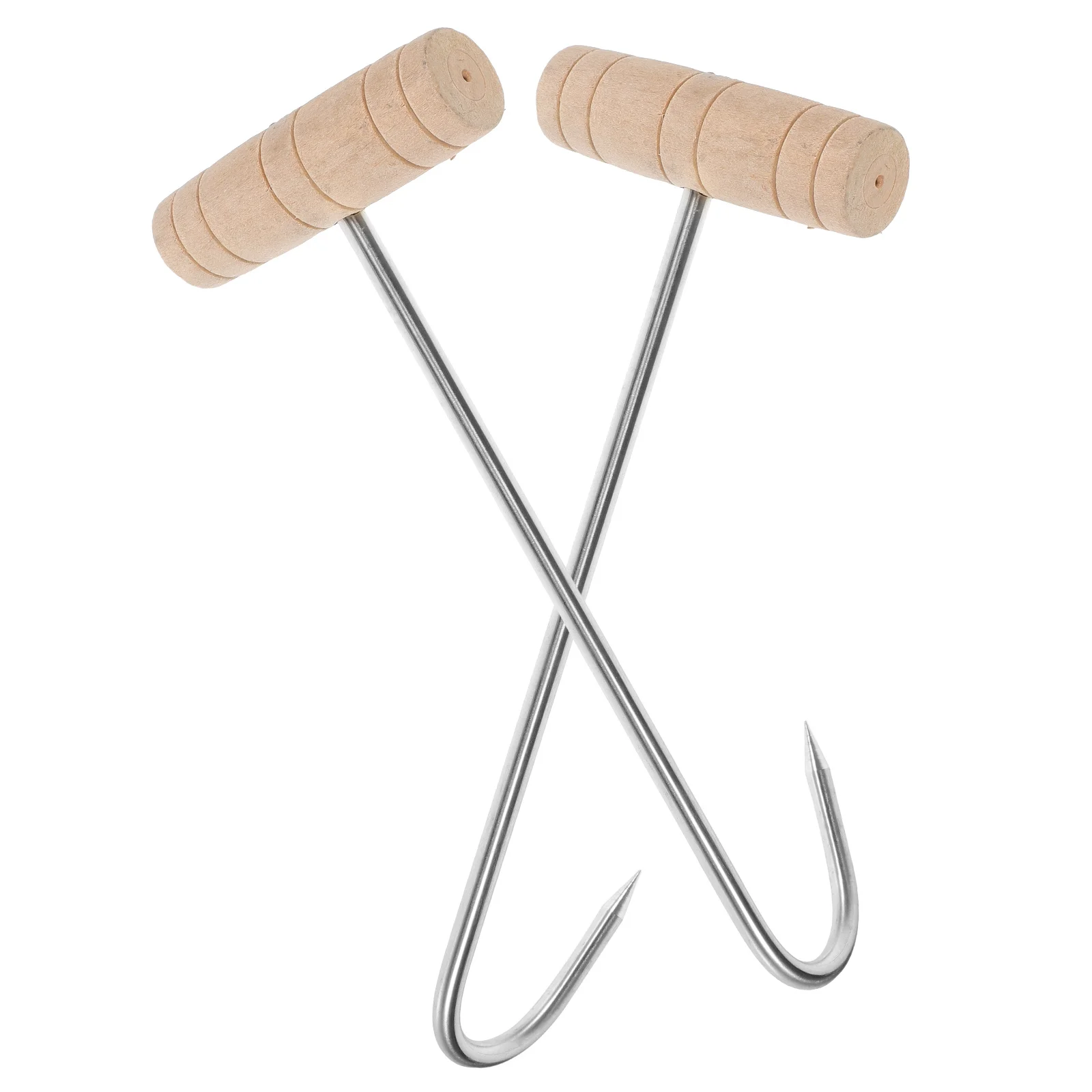 

2Pcs Wood Handle Aluminium Alloy Meat Hooks Hanging Hooks for Butchering Grilling Processing Equipment Bbq Accessories