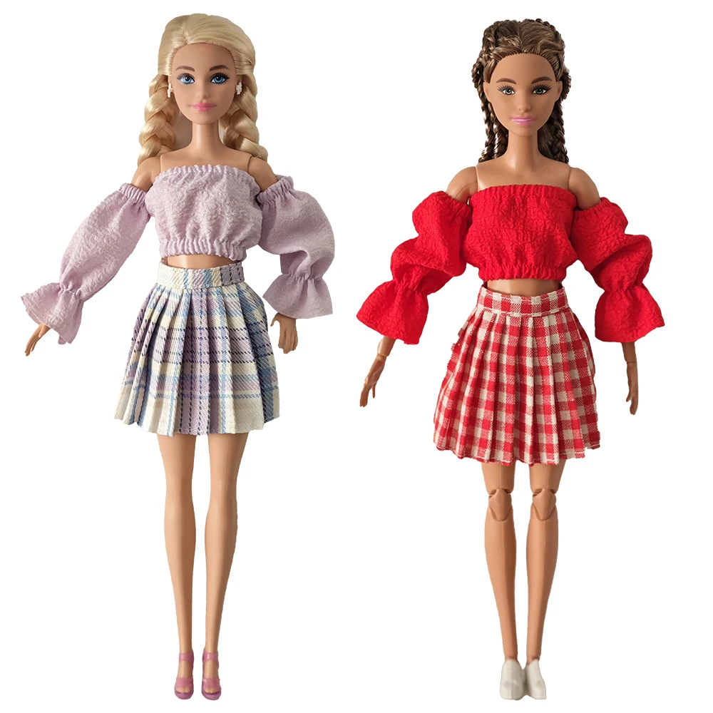 Puppenkleidung, vierfarbige Blasenärmel, kurzer Rock, Jeansshorts, Faltenrock, Alltagskleidung, Accessoires, Kleidung für Barbies-Puppe