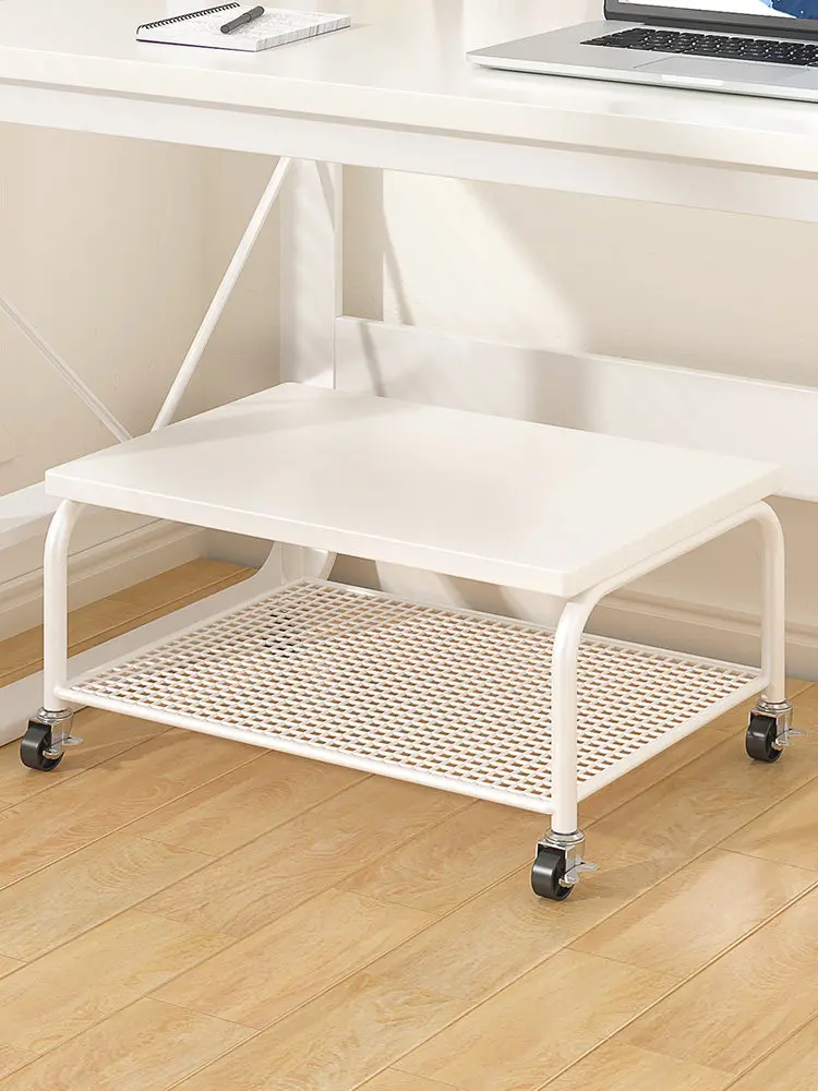 mobile-printer-stand-office-desk-underneath-rolling-multi-layer-storage-rack-floor-standing-two-layer-metal-organizer