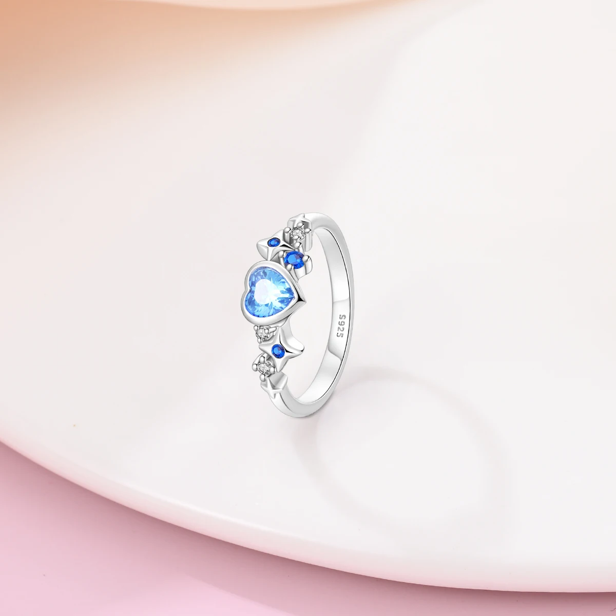 Real 925 Sterling Silver Celestial Blue Sparkling Moon Ring for Women Silver Jewelry