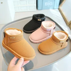 2024 Winter New Snow Boot for Children Ankle Boots Plush Cashmere Warm Boys and Girls Boots Thicken Fleece Lined Kids Warm Shoes