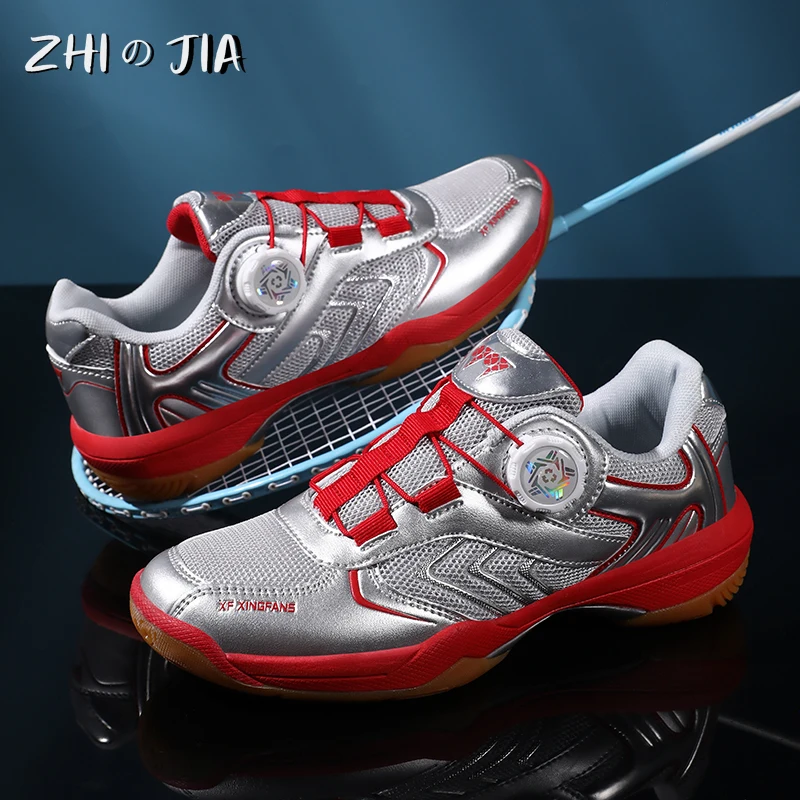 

Пара теннисных туфель с вращающейся пряжкой, подростковая обувь для бадминтона, настольного тенниса, весенне-осенние сетчатые дышащие кроссовки, противоскользящая обувь