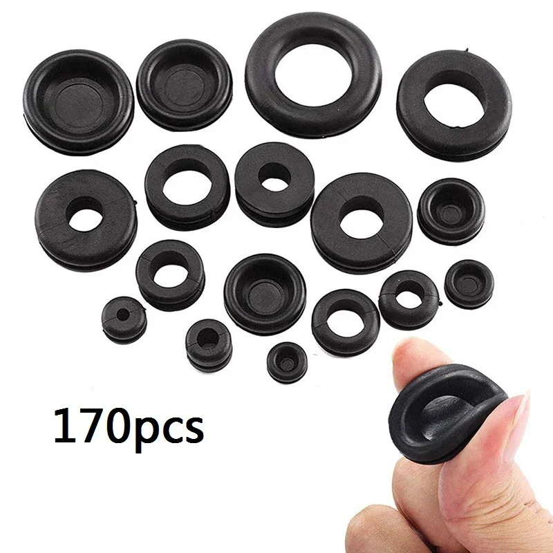 

170/200/125pcs Rubber Grommet Assortment Firewall Hole Electrical Wire Grommet Gasket Kit for Wire, Plug and Cable(7 Size)