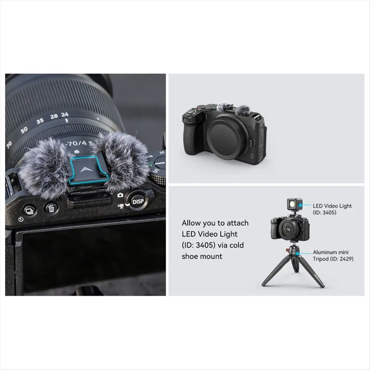 828 Noise-Reduction Windsheild Made of Nylon and Fiber, with Cold Shoe Adapter and Rubber Cushions for Nikon Z 30-3859