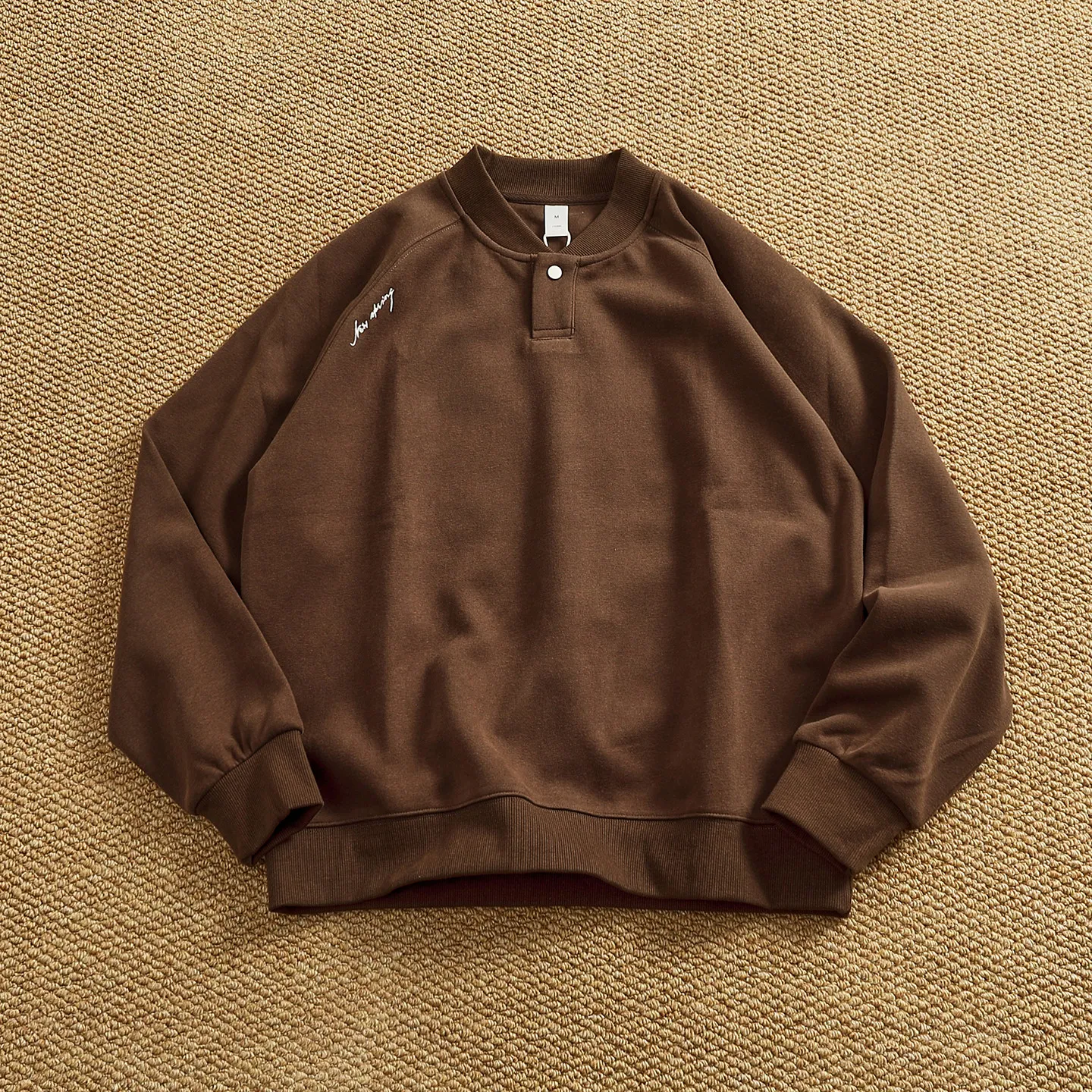 Raglan sleeve solid color simple Henry collar button sweatshirt men's new top with casual versatile loose jacket