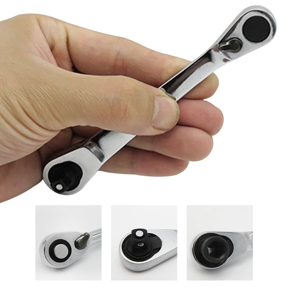 Chiave a cricchetto a presa rapida a doppia estremità Chiave a cricchetto a doppia testa 1/4 Chiave a doppio uso da 72 denti Strumenti di riparazione manuale regolabili