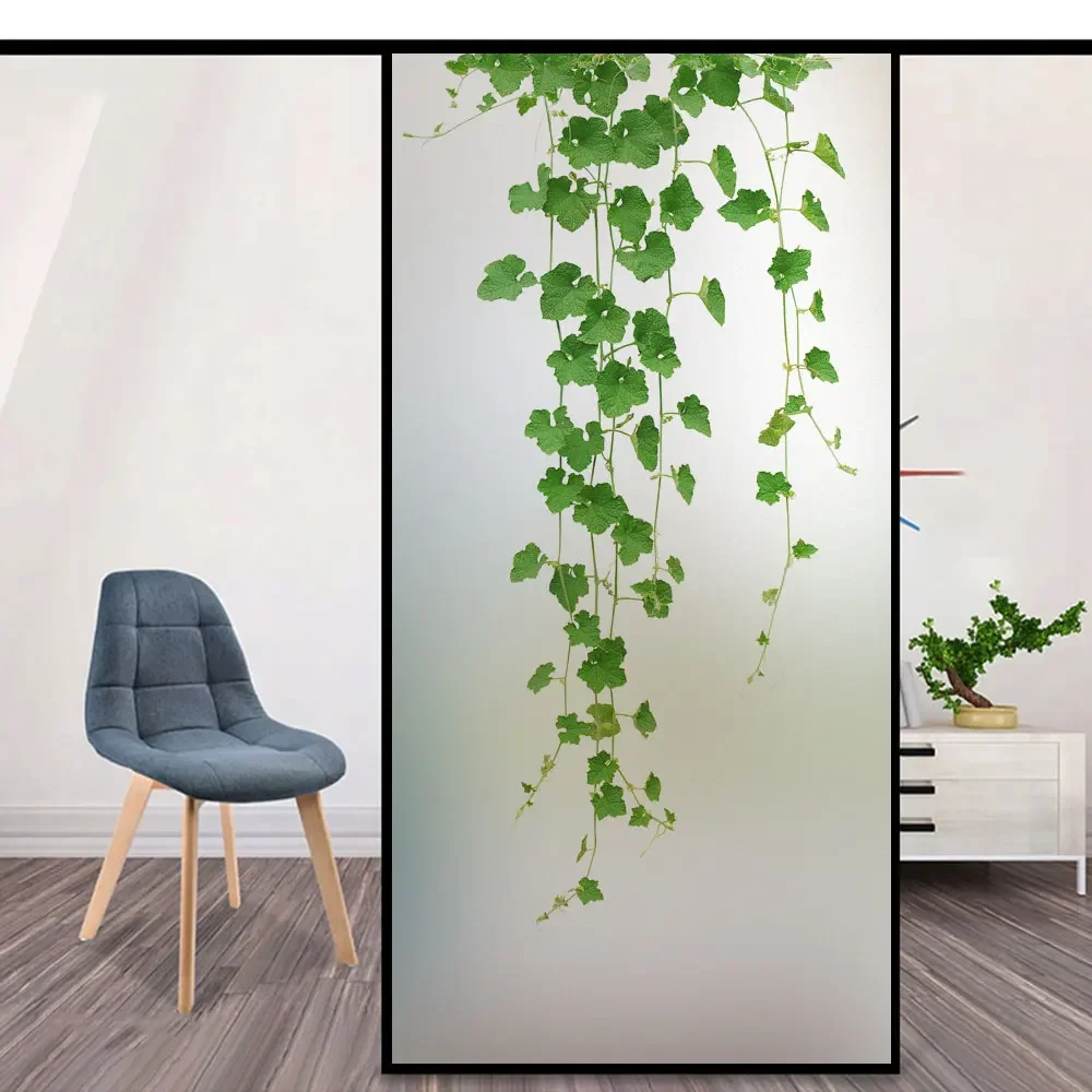 Static Cling Privacy Window Film Heat Control UV Blocking Window Glass Film Green Plants Frosted Window Film