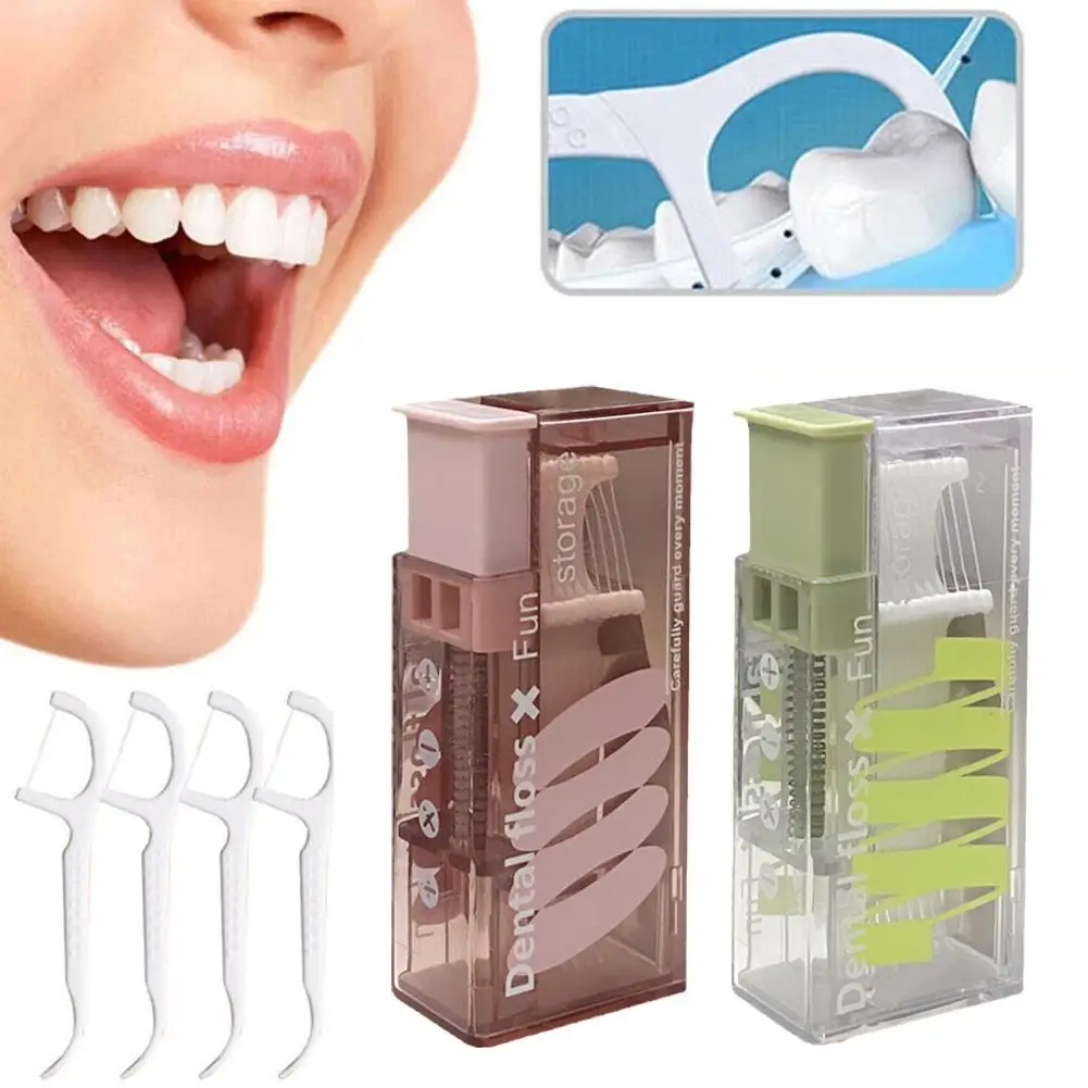 Caixa De Armazenamento Portátil Floss, Auto Recarregáveis, Cuidados De Higiene Oral, Floss Pick Dispenser Contém 10Pcs Floss