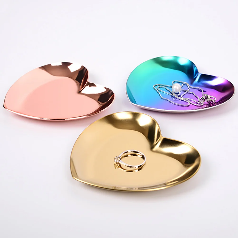 

2Pcs Heart Shape Jewelry Dish Stainless Steel Polished Decorative Tray Jewelry Plate for Rings Earrings Necklace Bracelet