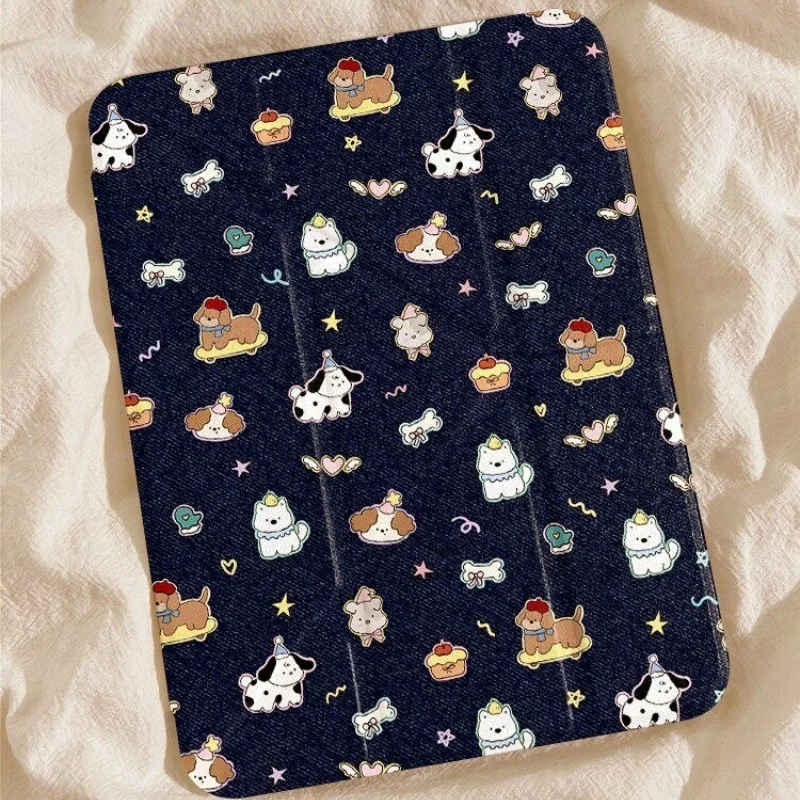 

Cute Puppies Pen Slot Tablet Case For Mini 7 6 iPad 11 10 6 5 Pro 2024 2022 2021 2020 2018 Air2025 2024 5 4 3 Cover