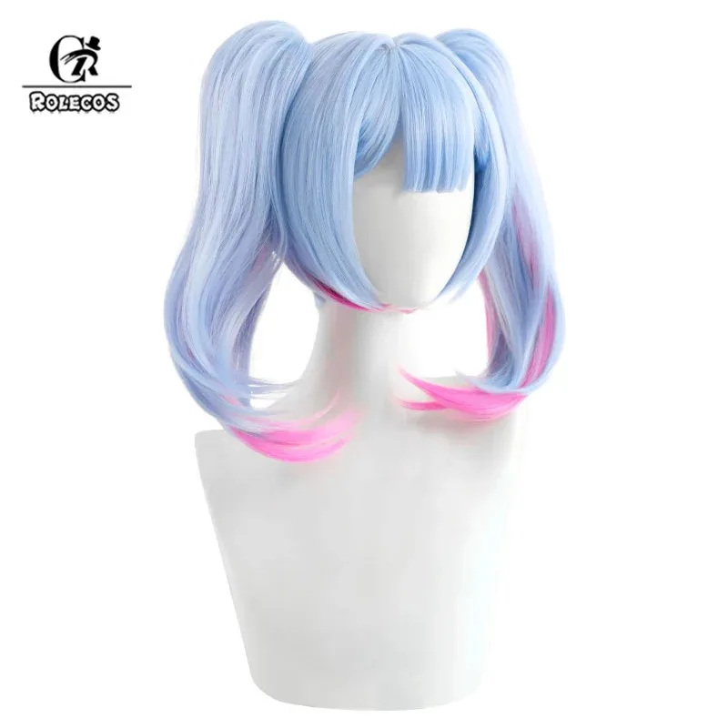 [在庫あり]rolecos-人工毛ボーカロイドラビットホールポニーテールコスプレウィッグ-35-センチメートルショートストレートブルーミックスピンク-cos-髪