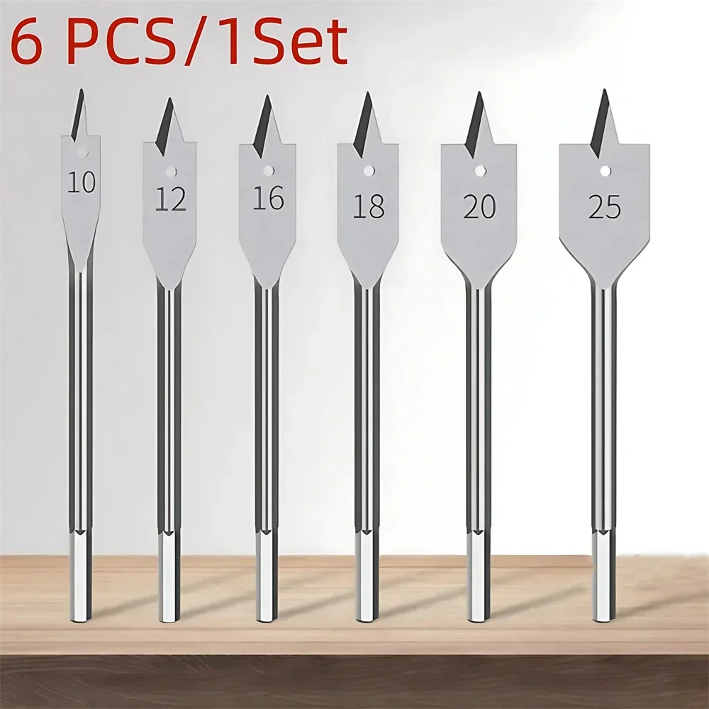 6pcs Three Pointed Flat Drill Set Hexagonal Handle Woodworking Hole Opener Wooden Board Drilling Bit Tool Sets