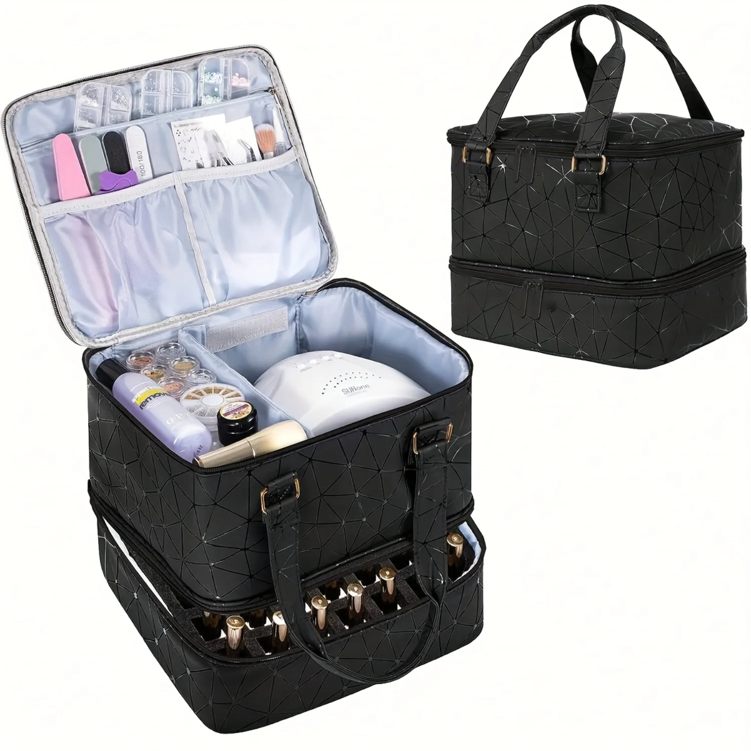 Women's Toiletry Bags With Double Handle Strap & Double Open Zipper, Large Capacity, Water-resistant, Stain Resistant Makeup Bag