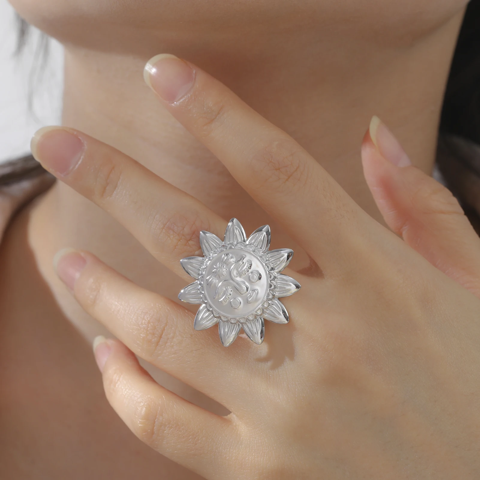 COOLTIME Mode Blumenring für Frauen Edelstahl Gold Farbe Gardenia Kamelie Blume Offener Ring Schmuck Geschenk Neu – Detail 24