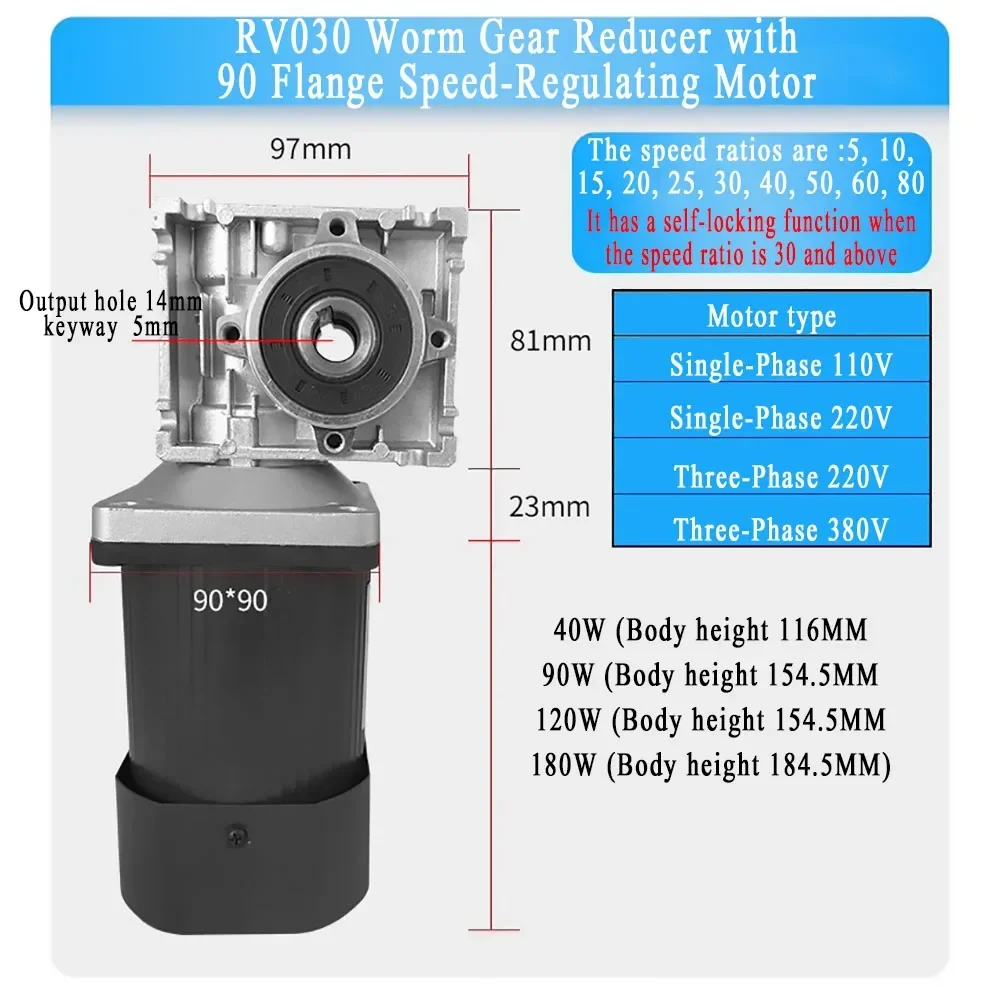 40 واط-180 واط AC110/220 فولت 50/60 هرتز دودة موتور تروس مع المخفض علبة التروس سرعة قابل للتعديل تحكم 260-16 دورة في الدقيقة موتور تروس الذاتي قفل