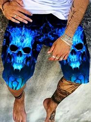 Pantalones cortos deportivos con estampado 3D de calavera para hombre, poliéster, informal, vacaciones, ropa de moda urbana, Verano