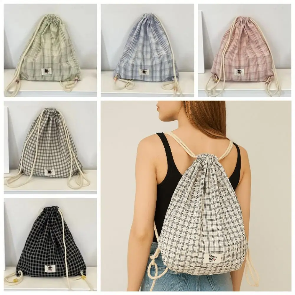Простой дизайн, повседневный клетчатый рюкзак в стиле Харадзюку, винтажная сумка на шнурке в корейском стиле, эстетический рюкзак Y2k для активного отдыха