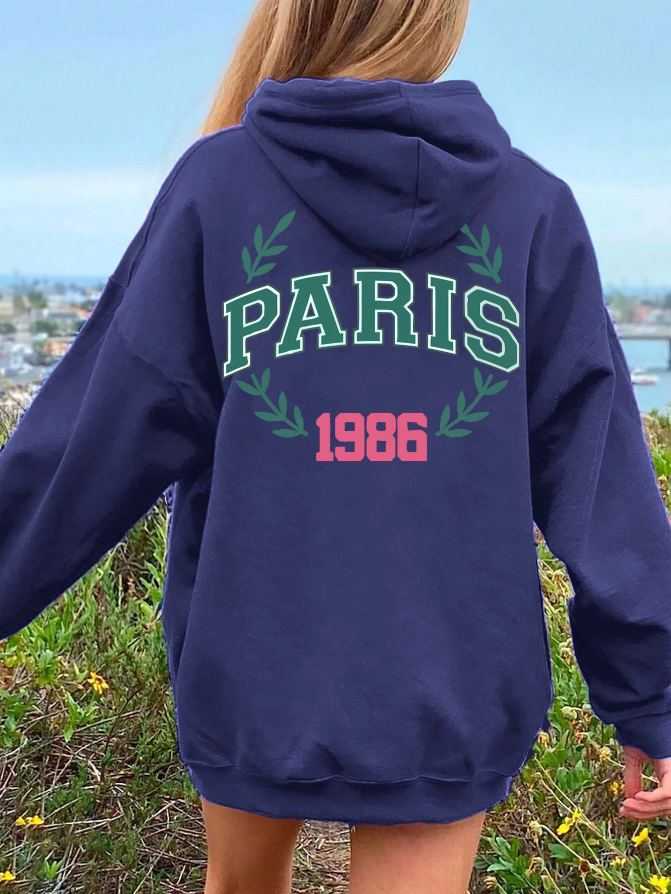 Paris Letter Printed Hoodie Female Fashion Oversize Hoody Vintage Comfortable Sweatshirt Casual Fleece Soft Pullover