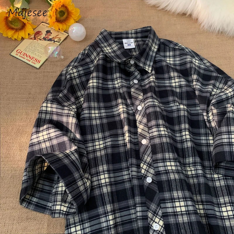 

Casual Shirts Men Plaid All-match Fashion Daily Spring Baggy Streetwear Pocket Advanced Japanese Style Teenagers Handsome Soft