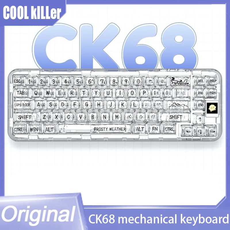 Прозрачная механическая клавиатура Coolkiller CK68, 1000 Гц, 3-режимная Беспроводная Bluetooth клавиатура с подсветкой RGB, 68 клавиш