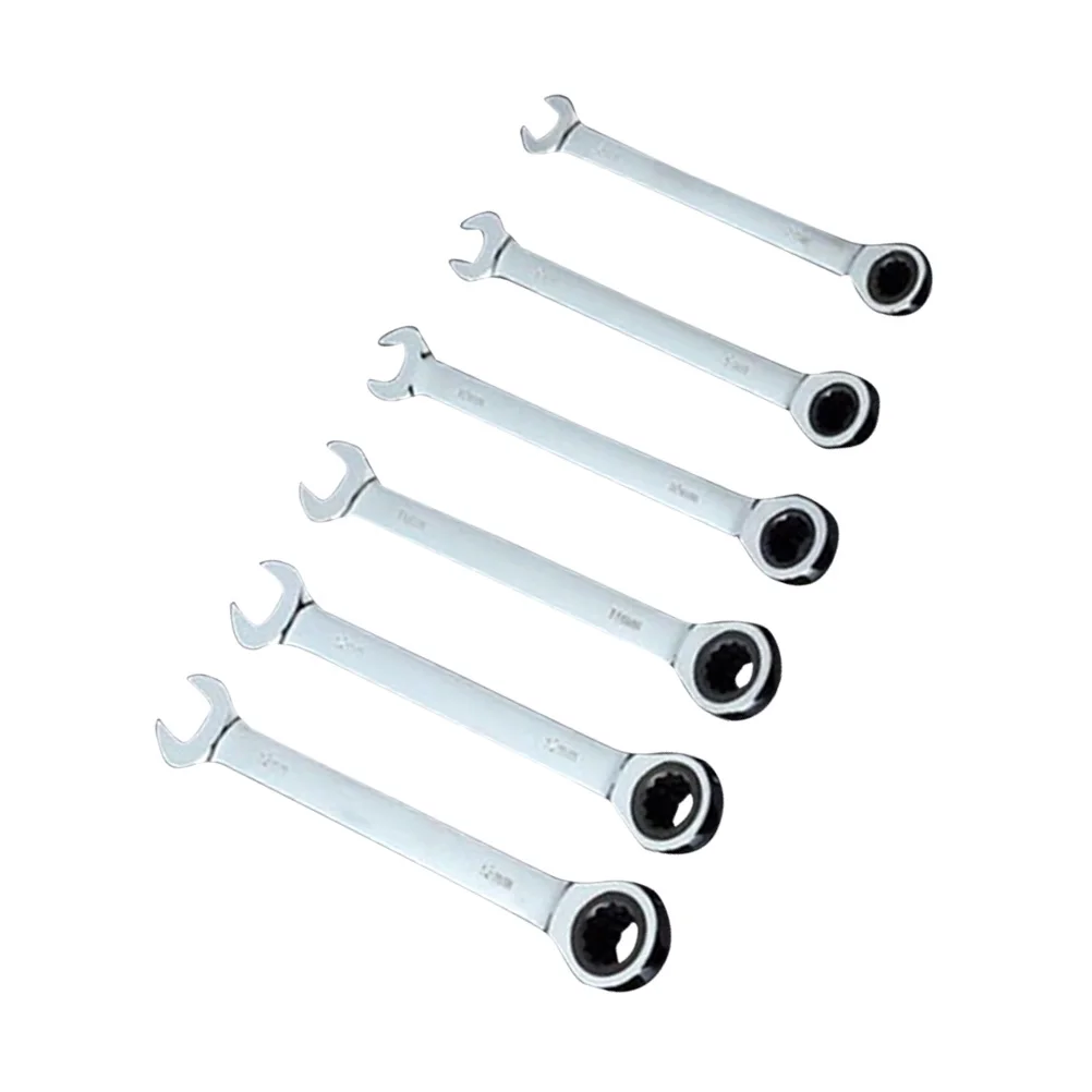 6pcs Dual Spanner Set Mixed Size Ratchet Wrench Ratchet Tool Dual Head Spanner Silver Home Factory Durable Steel