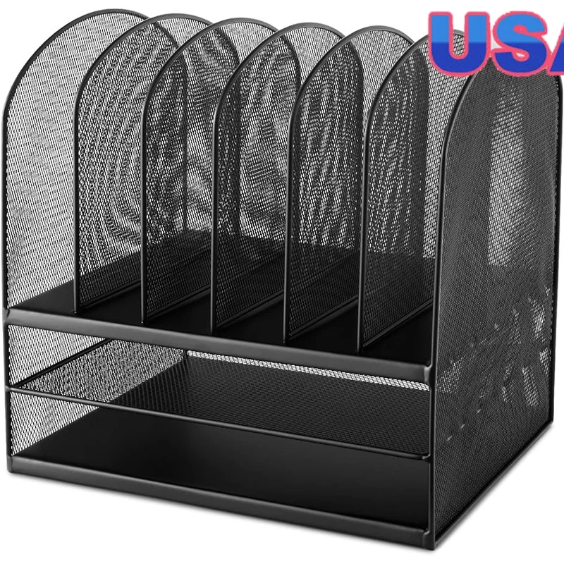 

Onyx Desk Organizer Steel Mesh 6 Vertical Compartments 2 Trays Mail Sorter Office Classroom Storage Solution