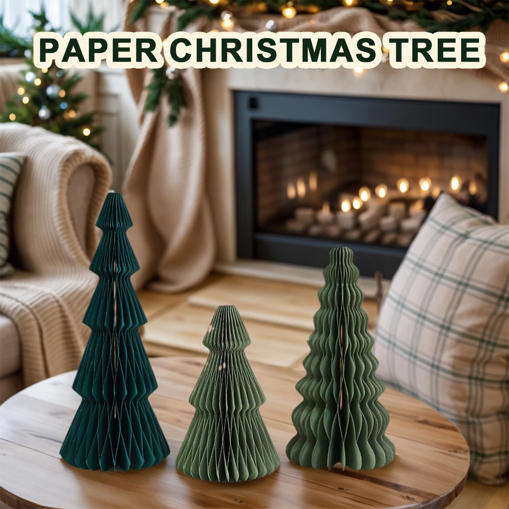 Bild 4: 3 Stücke Origami Weihnachtsbaum Ornament Wabenpapier Weihnachtsbaum Papier Weihnachtsbaum für Zuhause Neujahr Party Dekor