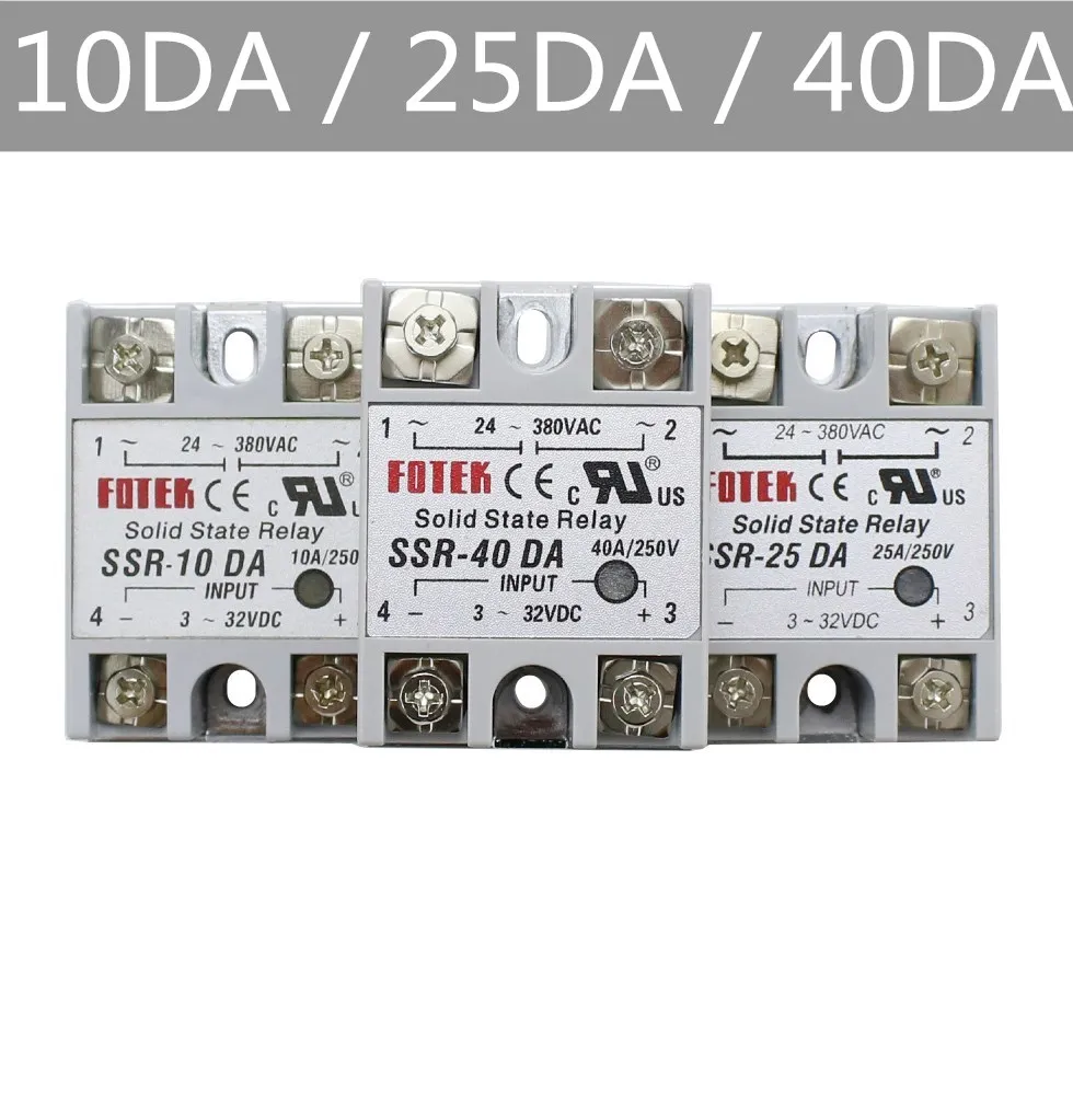 Relé de estado sólido ssr 10da 25da 40da dc controle ac escudo branco monofásico sem cobertura de plástico