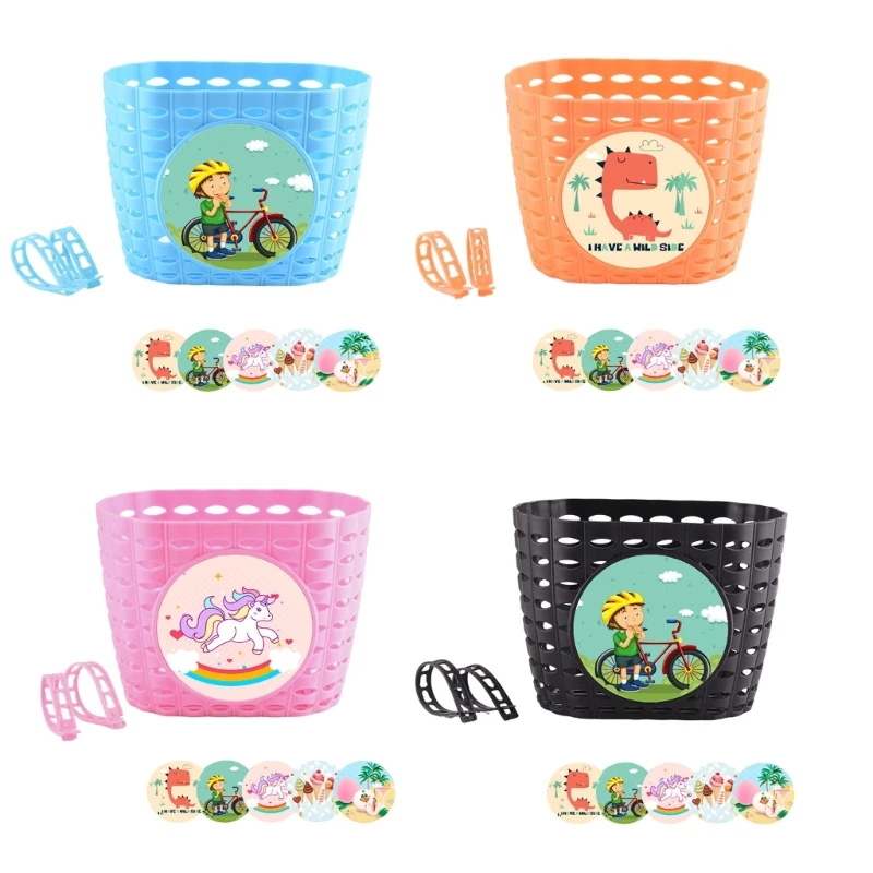 Front Handlebars Waterproof Rear Bike Basket Plastic Bicycles Basket with Fastens Strap for Boy Girl Bike Wicker Basket