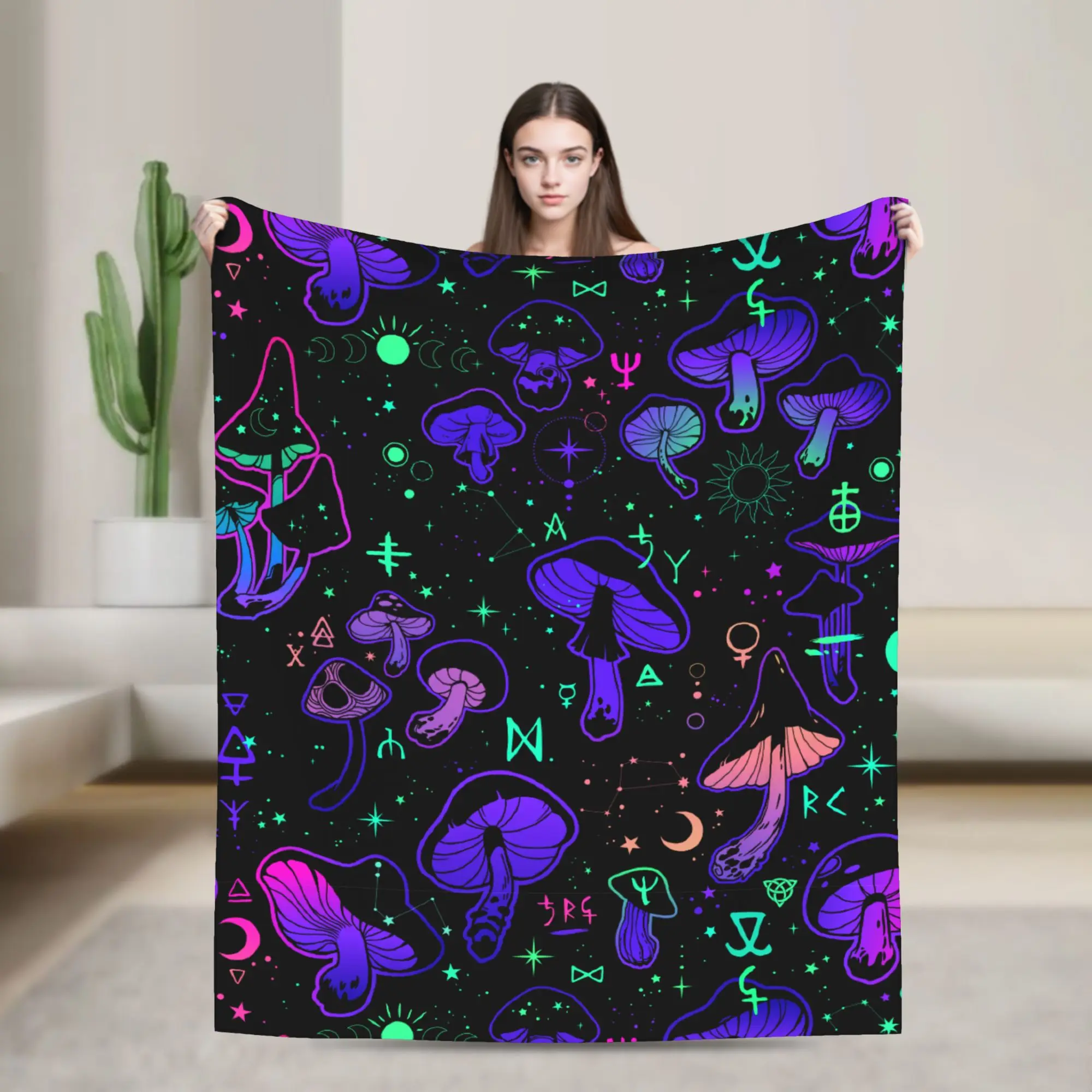 Magic Mushrooms Blankets Fleece Summer Air Conditioning Occult  Multifunction Warm Throw Blanket for Home Car Bedspreads