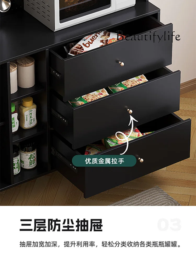 Solid Wood Living Room Meal Side Wine Cabinet Integrated Wall Large Capacity Locker Black Retro Tea Cabinet