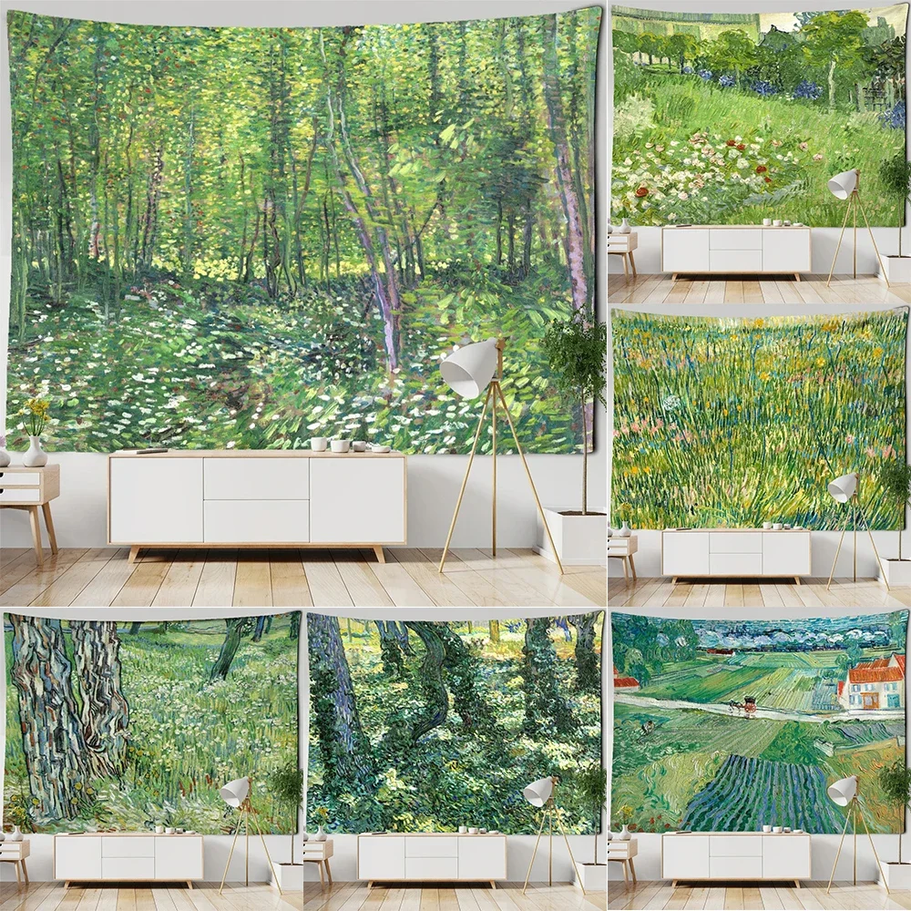 

Pastoral style tapestry simple green forest background cloth home decoration living room wall hanging cloth