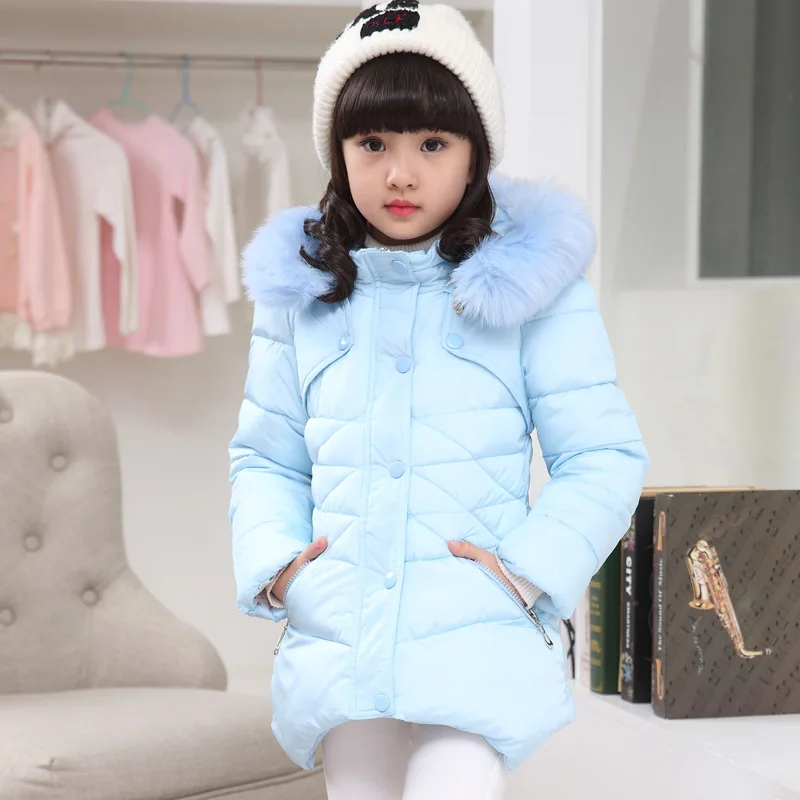 2024 Winter Girls Jacket Solid Color Mid-Length Thicken Cold Protection Hooded Down Cotton Windbreaker Coats For 4-12 Years Old