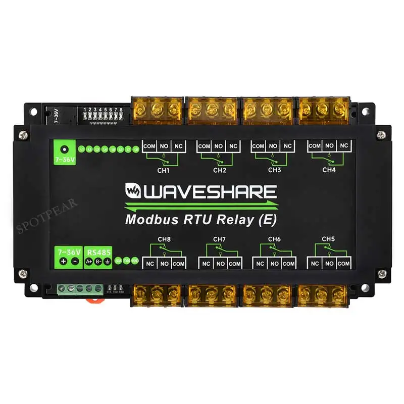 Waveshare Industrial 8-CH RS485 Relay Module, Modbus RTU Protocol, 30A High Current, with Isolation Protection
