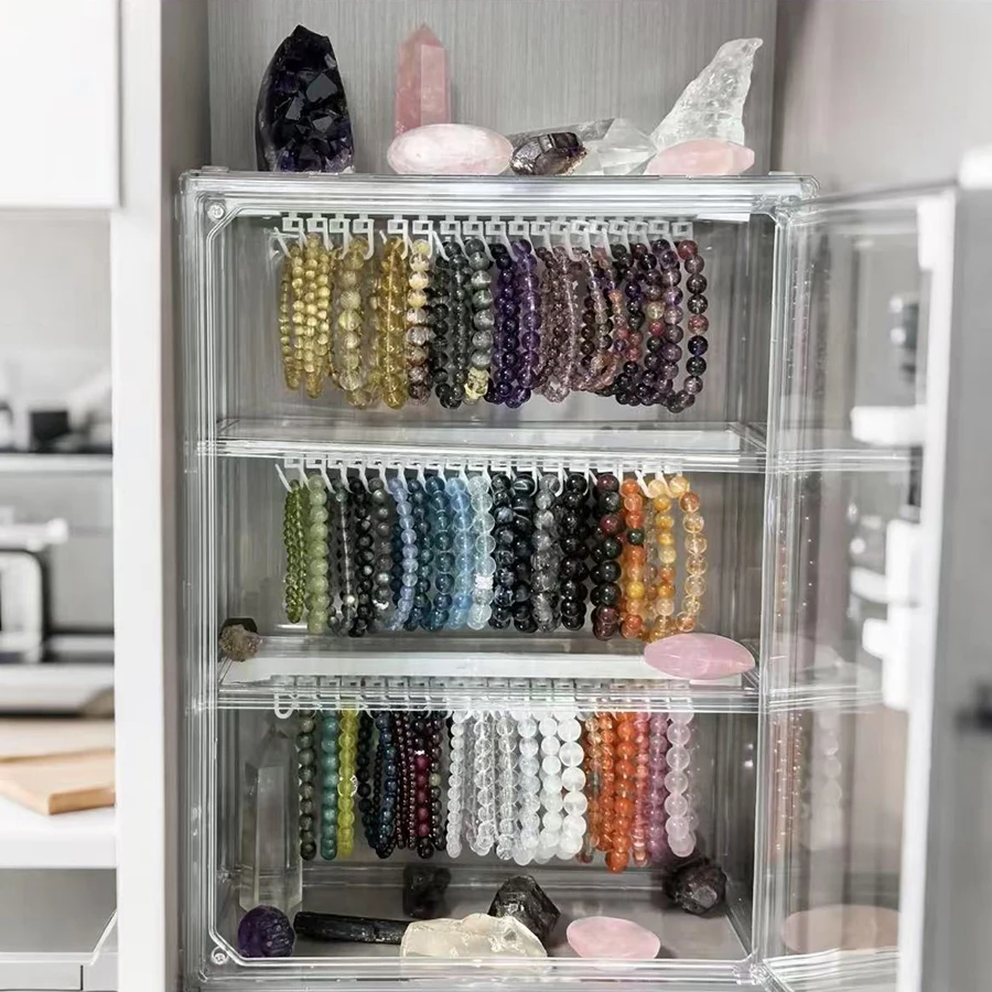 Multi-Layer Crystal Bracelet Keychain Pendant Nelace Storage Box Transparent Jewelry Display Stand Organizer Cabinet