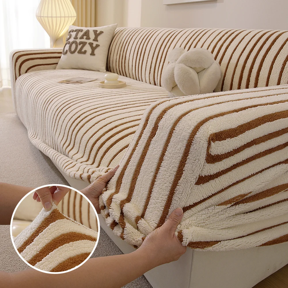Striped Elastic Stretch Sofa Slipcover Machine Washable Anti‑Slip Pet‑Proof Furniture Protector for Home Living Room Decoration